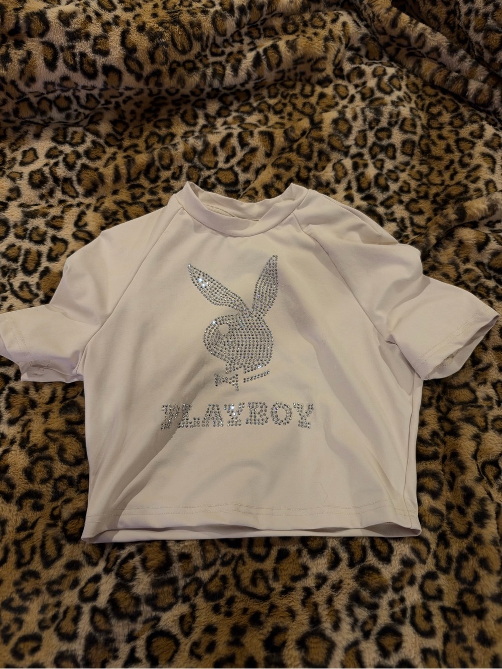 Playboy Rhinestone Logo Tee Tan